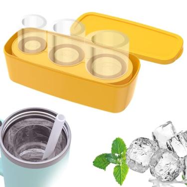 Imagem de Bandejas de gelo para copos Stanley de silicone com 3 cilindros vazados para cubos de gelo com tampa para copos de 850 a 1,134 g, molde de gelo Stanley fácil de liberar para coquetéis, uísque, bebidas