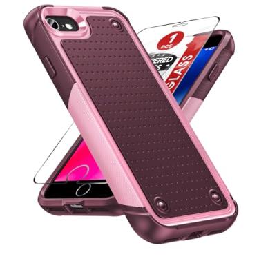 Imagem de LeYi Capa para iPhone-8: Capa para iPhone 7 com protetor de tela, camada dupla resistente à prova de choque protetora rígida PC texturizada traseira e capa de telefone macia para Apple 8/7/SE 3rd/2nd,