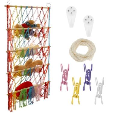 Imagem de Prateleira de armazenamento de animais de pelúcia de 4 camadas, rede de pelúcia de grande capacidade, suporte de brinquedo de macramê para berçário, crianças, meninas, meninos, 105 x 52 cm (cor)