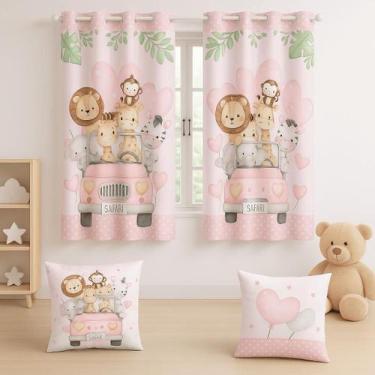 Imagem de Kit Cortina 2m + 2 Capa De Almofada Decoração Quarto Infantil - Mundo 