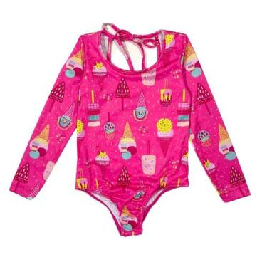 Imagem de Maiô Manga Longa Proteção UV Estampado - Fofotinhos, Sorvetes pink f85