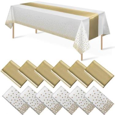 Imagem de Pacote com 12 toalhas de mesa em ouro branco MASHAN e conjunto Satin R
