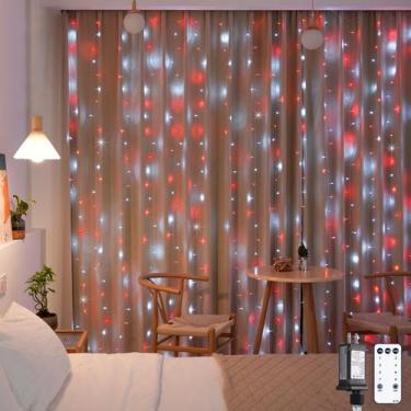 Imagem de Luzes de cortina de Natal JMEXSUSS 300LED 3x3m vermelhas e brancas