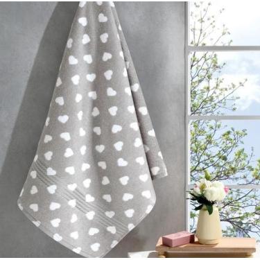 Imagem de Toalha Banho Dohler Prisma 100 Algodão Estampa De Coração 140cm x70cm 