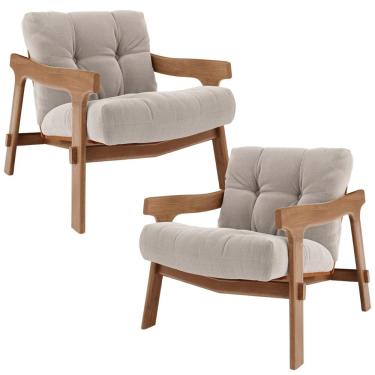 Imagem de Kit 02 Poltronas Decorativa Fixa Para Sala Living Ikary L02 Canela Prime Bouclê Bege Escuro - Lyam Decor
