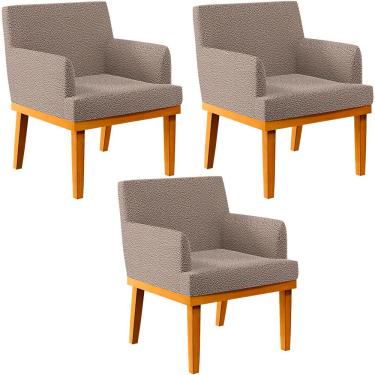 Imagem de Kit 3 Poltronas Decorativas Sala De Estar E Recepção Base Mel Beatriz W01 Bouclê Bege - Lyam Decor