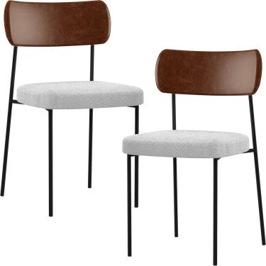 Imagem de Kit 02 Cadeiras Estofadas Para Sala De Jantar Melina L02 Couríssimo Marrom Bouclê Cinza - Lyam Decor