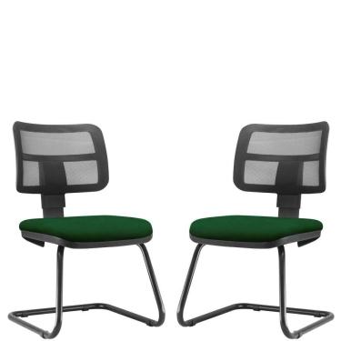 Imagem de Kit 02 Cadeiras de Escritório Recepção Fixa Zip L02 Crepe Verde Musgo - Lyam Decor
