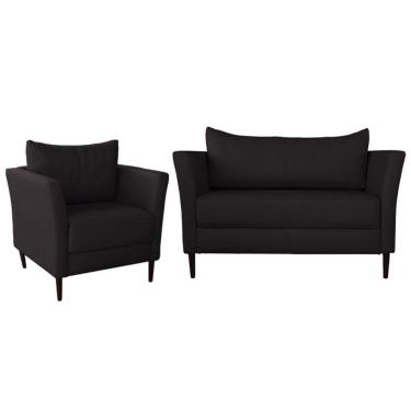 Imagem de Conjunto Sofá 2 Lugares com Poltrona Pés Palito Lubbock Couro Marrom - Gran Belo