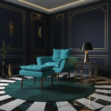 Imagem de Poltrona Decorativa com Puff, Estilo Moderno, Conjunto de Cadeira e Apoio para Pés, para Sala de Estar, Recepção, Quarto, Penteadeira e Closet (Azul Turquesa)