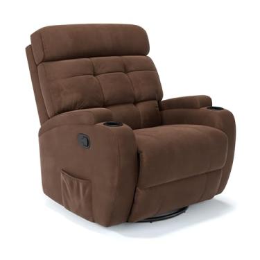 Imagem de Poltrona do Papai Reclinável Manual Com base Giratória e Balanço em Suede (Marrom)