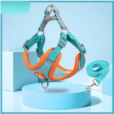 Imagem de Coleira Peitoral para cachorro pequenos e médios com guia para pet colete confortável (Azul,M (3-6 KG))