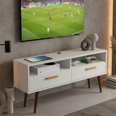 Imagem de Bancada com pés 1.20 ou 1.10-2 Portas Moderno Parede TV Até 50Pol Quarto Sala (Copa 1.10 com pés Bco)