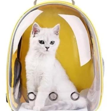 Imagem de Mochila Transportadora para Pets, 42x32x42 cm, para Cães e Gatos até 6 kg, 9 Orifícios de Ventilação (Amarelo)