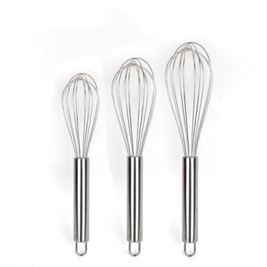Imagem de Batedor de ovos de aço inoxidável, pacote com 3, pacote com 3, batedor de ovos de cozinha para panelas antiaderentes, ótimo para misturar, mexer, bater, espumar e bater
