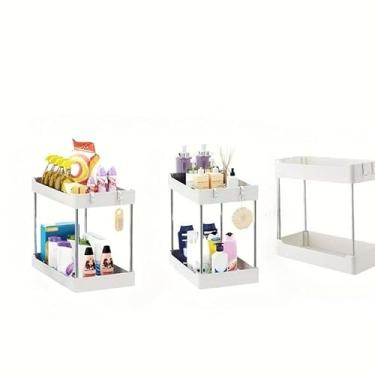 Imagem de Organizador Suporte Prateleira em Plástico Multiuso 2 andares Banheiro Cozinha e Armário(BRANCO,PEQUENO)