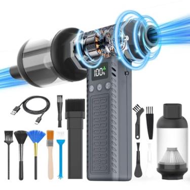 Imagem de Espanador de ar elétrico 2 em 1 e aspirador 300.000 PRM Poderoso espanador de ar comprimido sem fio 3 engrenagens ajustável portátil soprador de ar, aspirador de carro recarregável para computador