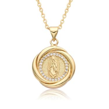 Imagem de Evena Colar de cruz hipoalergênico banhado a ouro 18 K com pingente, Medium, Latão, Sem Pedra Preciosa