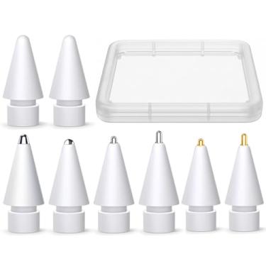 Imagem de NXVX Apple Pencil Replacement Tips, 8 Pack – 2 Quiet Silicone + 6 Metal, Smooth Drawing & Writing, Plastic Storage Case – Compatible with Apple Pencil 1st & 2nd Gen