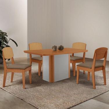 Imagem de Mesa De Jantar Isadora 120cm Tampo Mdf Laminado Veludo Capuccino/naturale/off White