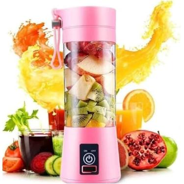 Imagem de Liquidificador Portátil Juice Cup Recarregável USB – Mini Copo Mixer 2 Lâminas Inox | Prepara Sucos, Shakes e Vitaminas em Qualquer Lugar | Rosa