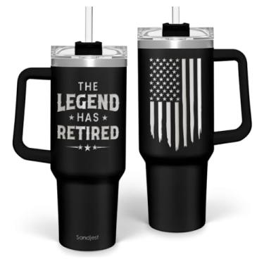 Imagem de SANDJEST Presente de aposentadoria para homens - Copo de café isolado de aço inoxidável de 1,134 g com tampa e canudo, ideias de presente para chefes colegas de trabalho pais, marido, aniversário de