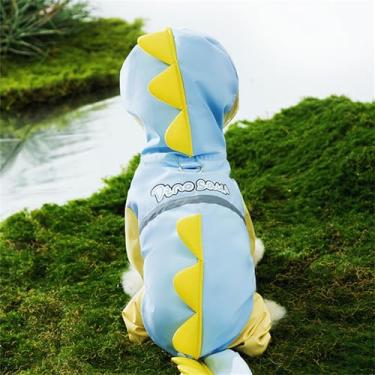 Imagem de Capa de chuva impermeável para cães, design de dinossauro, proteção total do corpo com calças elásticas, para cães pequenos (azul, pequeno)
