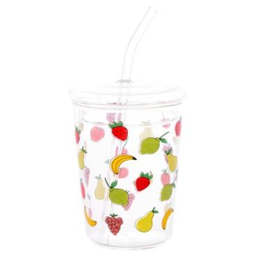 Imagem de LYOR - Copo de Vidro Borossilicato com Tampa e Canudo Fruits 360ml