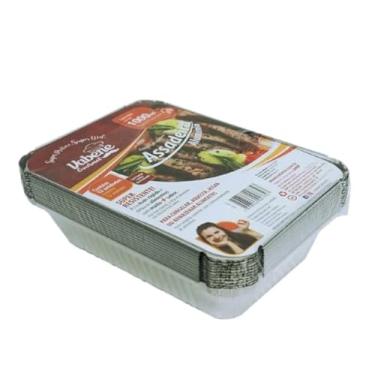 Imagem de Kit 12 Assadeira Marmita Descartável Alumínio E Tampa 1000Ml