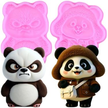 Imagem de MIYAHOUSE Panda Fondant Moldes de silicone para decoração de bolos, topo de cupcake, pasta de goma de chocolate, argila de polímero, conjunto de 2