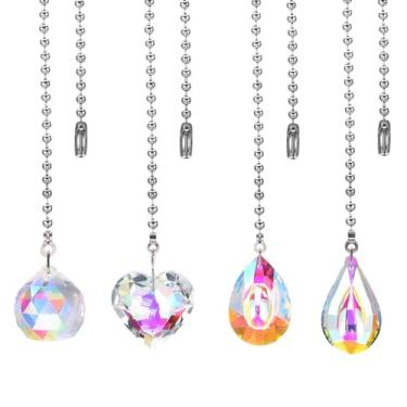 Imagem de Corrente de puxar para ventilador de teto, pacote com 4, 50,8 cm, pingente de diamante, extensor, extensor, cordão para ventiladores de teto, lâmpada de luz, cor AB