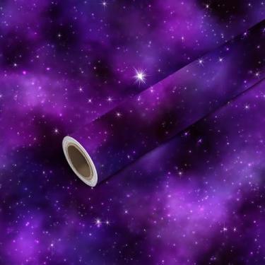 Imagem de Papel de parede de 45 cm x 299 cm para destacar e colar espaço mágico galáxia brilhante nebulosa roxa misteriosa luz céu noturno papel de contato autoadesivo removível à prova d'água para quarto