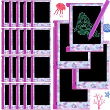 Imagem de Nezyo Pacote com 24 lembrancinhas de festa de sereia, mini tablet LCD de 4,6 polegadas para crianças, tabuleiros de desenho de sereia, apagáveis, reutilizáveis, blocos de desenho eletrônicos para