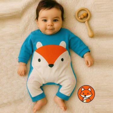 Imagem de Macacão de Bebê Vira Pé Raposinha Menino Manga Longa Tam RN a 03 Meses