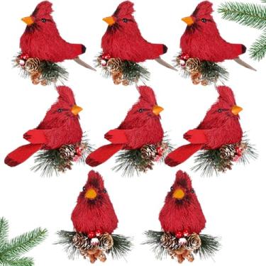 Imagem de Namalu 8 peças de enfeites de Natal cardeal de pássaro de sisal vermelho grande natural rústico vermelho para decoração de guirlanda de árvore de Natal