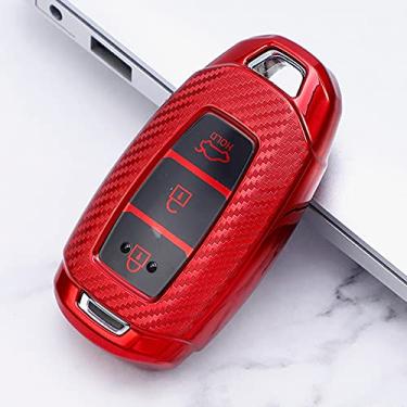 Imagem de WSWJDW TPU Car Key Case Cover Chaveiro Ring Key Bag, apto para Hyundai i30 Ix35 Kona Encino Solaris Azera Grandeur Ig Accent TM Palisade Santa Fe, vermelho