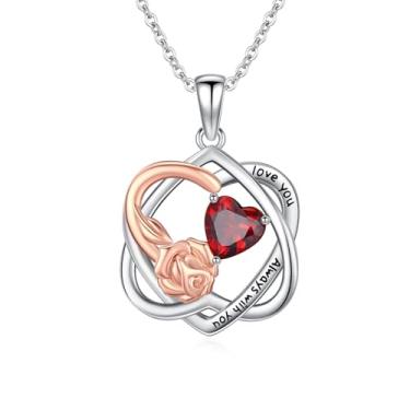 Imagem de WYDDO Colar de pedra de nascimento para mulheres, colar de aniversário com pingente de flor de rosa para mãe, joia de nascimento de mães, presente de aniversário de Natal para esposa e namorada, Base