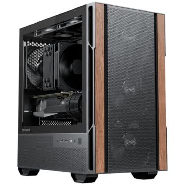 Imagem de Okinos Capa Micro ATX de madeira de nogueira genuína, capa de PC MATX com 4 × 120 mm 3 pinos não PWM ventiladores pré-instalados, painel lateral de vidro temperado, com tipo-C, preto, madeira cipreste