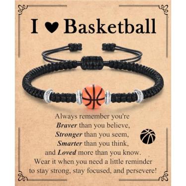 Imagem de JEIKTO Pulseira de futebol de vôlei, beisebol, tênis, basquete, futebol, presentes para meninos e meninas como Natal, Dia dos Namorados, Páscoa, aniversário, presentes de formatura, Couro, Sem Pedra