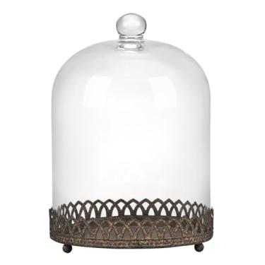 Imagem de Twakutwku 35,5 cm de altura, grande, resistente, feita à mão, cúpula cloche de vidro com base de metal em marrom para planta, terrário, colecionáveis, vela. Cúpula de vidro cloche, estojo de exibição
