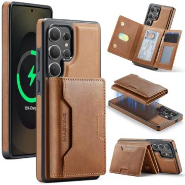Imagem de DG.MING Capa carteira para Samsung Galaxy S24 Ultra, suporte magnético destacável 2 em 1 com bloqueio RFID (7 compartimentos para cartão), compatível com MagSafe, suporte, couro PU + design TPU à