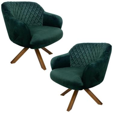 Imagem de Kit 2 Poltronas Kitana Pés Madeira Giratório Veludo Verde