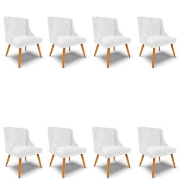 Imagem de Kit 8 Cadeiras Estofadas Para Sala De Jantar Pés Palito Lia Sintético Premium Branco - Ibiza