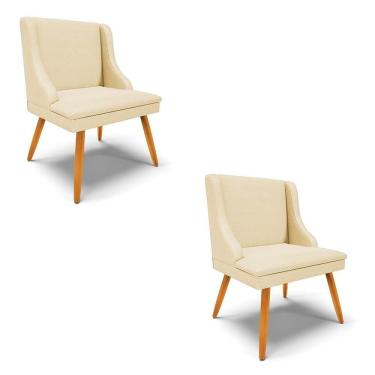 Imagem de Kit 2 Cadeiras Estofadas Para Sala De Jantar Pés Palito Lia Veludo Off White Luxo - Ibiza