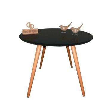 Imagem de Mesa Jantar Pés Palitos Tampo Redondo Vidro Laqueado 100cm Preto