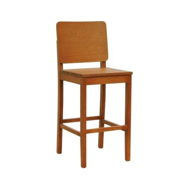 Imagem de Banqueta Alta Bistrô Quéops Madeira Maciça Encosto Anatômico - Amêndoa Assento Ripado Amêndoa