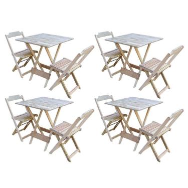 Imagem de Kit 4 Conjuntos De Mesa Dobravel Com 2 Cadeiras De Madeira 70X70 - Sem - Marrom