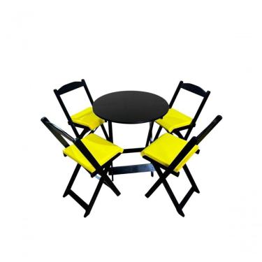 Imagem de Conjunto Mesa Dobrável Com 4 Cadeiras Preto Estofado Amarelo Redonda