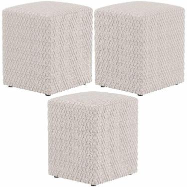 Imagem de Kit 03 Puffs Quadrado Decorativo L02 Bouclê Cru - Lyam Decor