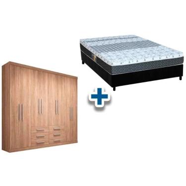 Imagem de Cama Box Casal + Colchão Class Castor + Guarda Roupa Master 8.6 Atacama